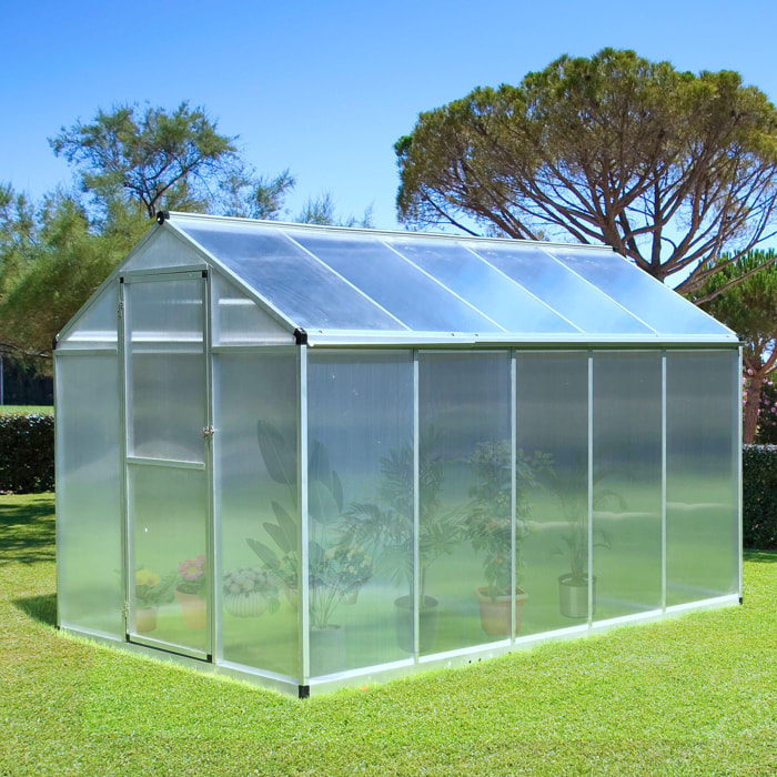 Serre de jardin aluminium polycarbonate 5,5 m² dim. 3,03L x 1,83l x 1,95H m fondation lucarne porte loquet
