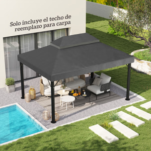Techo de Repuesto para Cenador, 4x3 m, Cubierta de Repuesto con Techo Doble, Orificios de Drenaje y Protección UPF30+, SOLO Toldo de Recambio para Pabellón Gazebo, Gris Oscuro