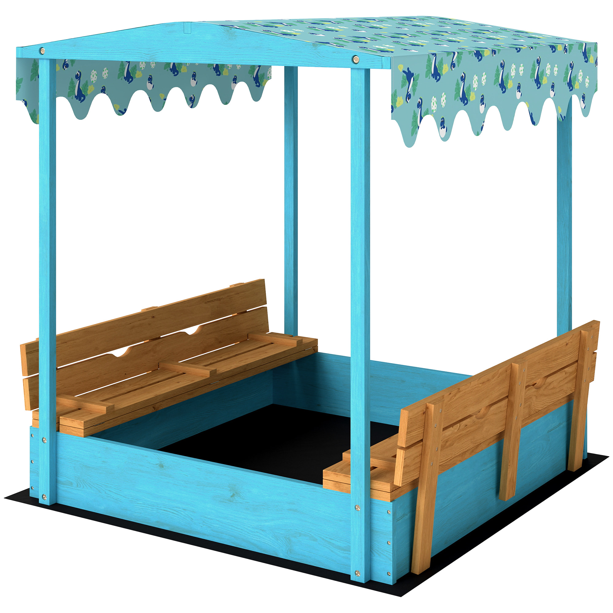 Bac à sable enfant couvercle siège pliable auvent bois bleu