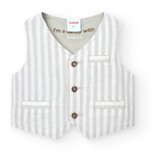 Chaleco listado niño, lino, estampado de rayas, piedra