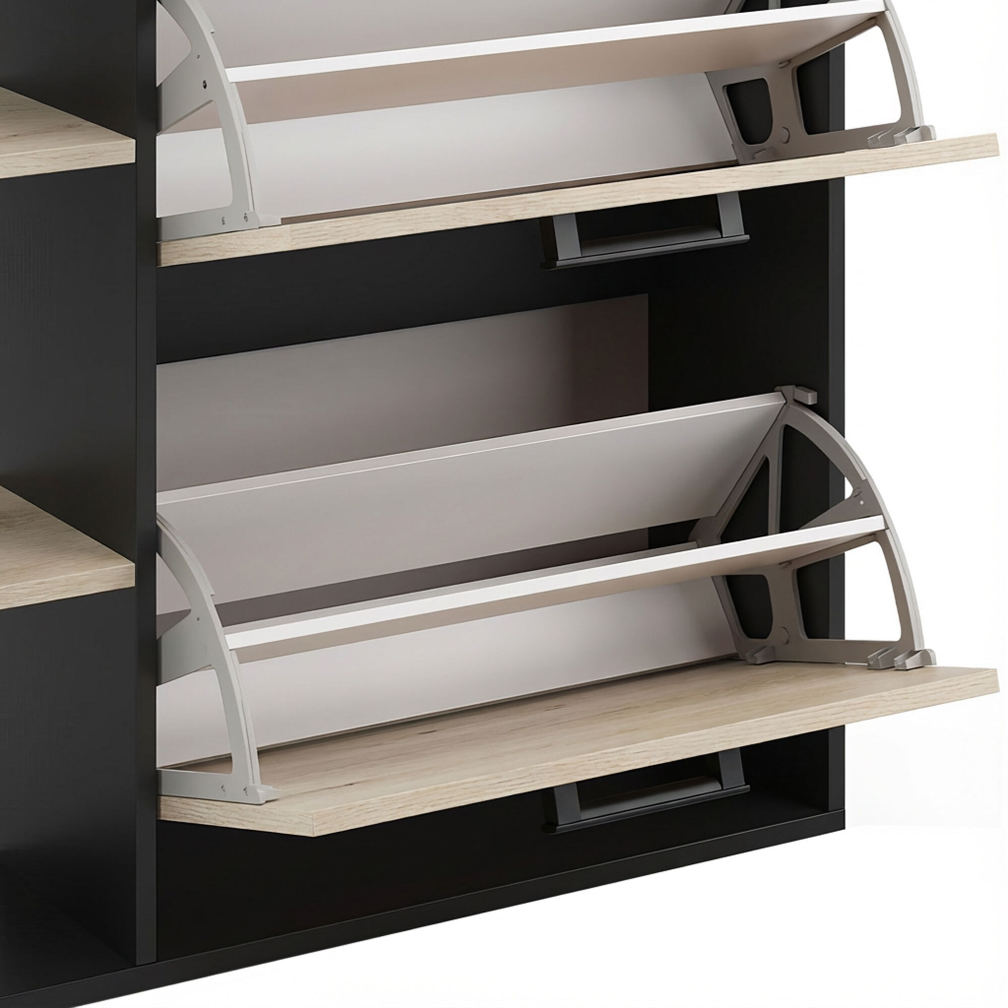 Sena - Scarpiera Salvaspazio 2 Ante 80x90x24,5 cm 12 Paia con Mensole e Ripiano Svuotatasche in Legno Nero