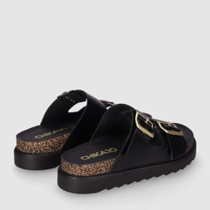 Sandalias de Piel - Negro - Tacón: Bajo