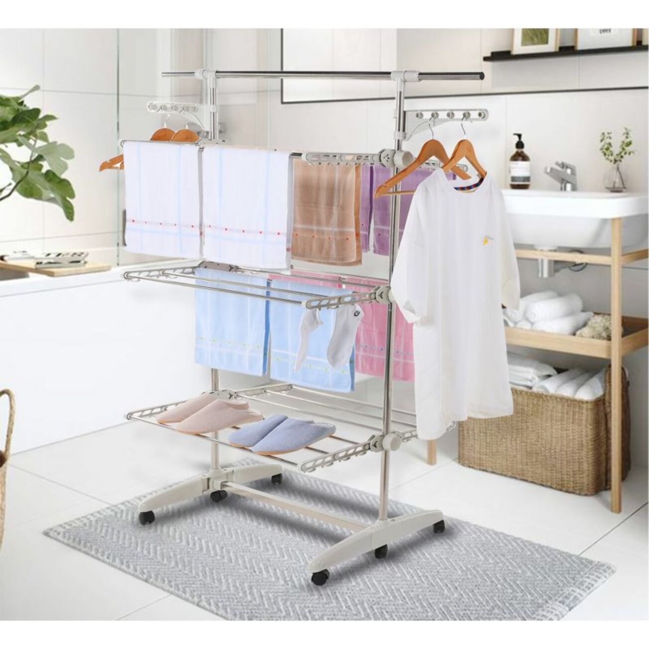 Séchoir multifonctions 20m d'étendage blanc Herzberg HG5015-WT