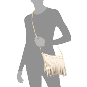 Bedulita Bolso bandolera Mujer. Piel auténtica Dollaro con flecos y detalles metálicos.