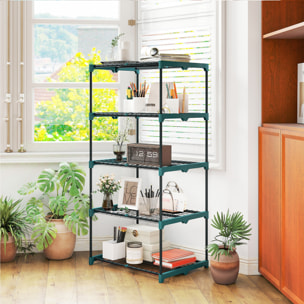 Soporte para Plantas de 5 Niveles, Estantería para Plantas de Acero, Estantes de Rejilla, Soporte para Macetas, Interior y Exterior, 67x49x138 cm, Verde Oscuro