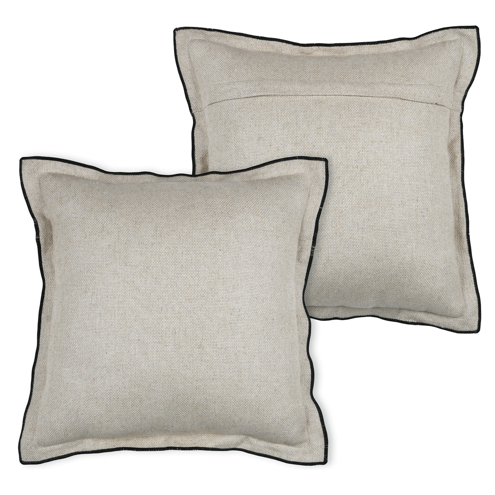 Coussin  poly-lin volant plat feston noir - Naturel