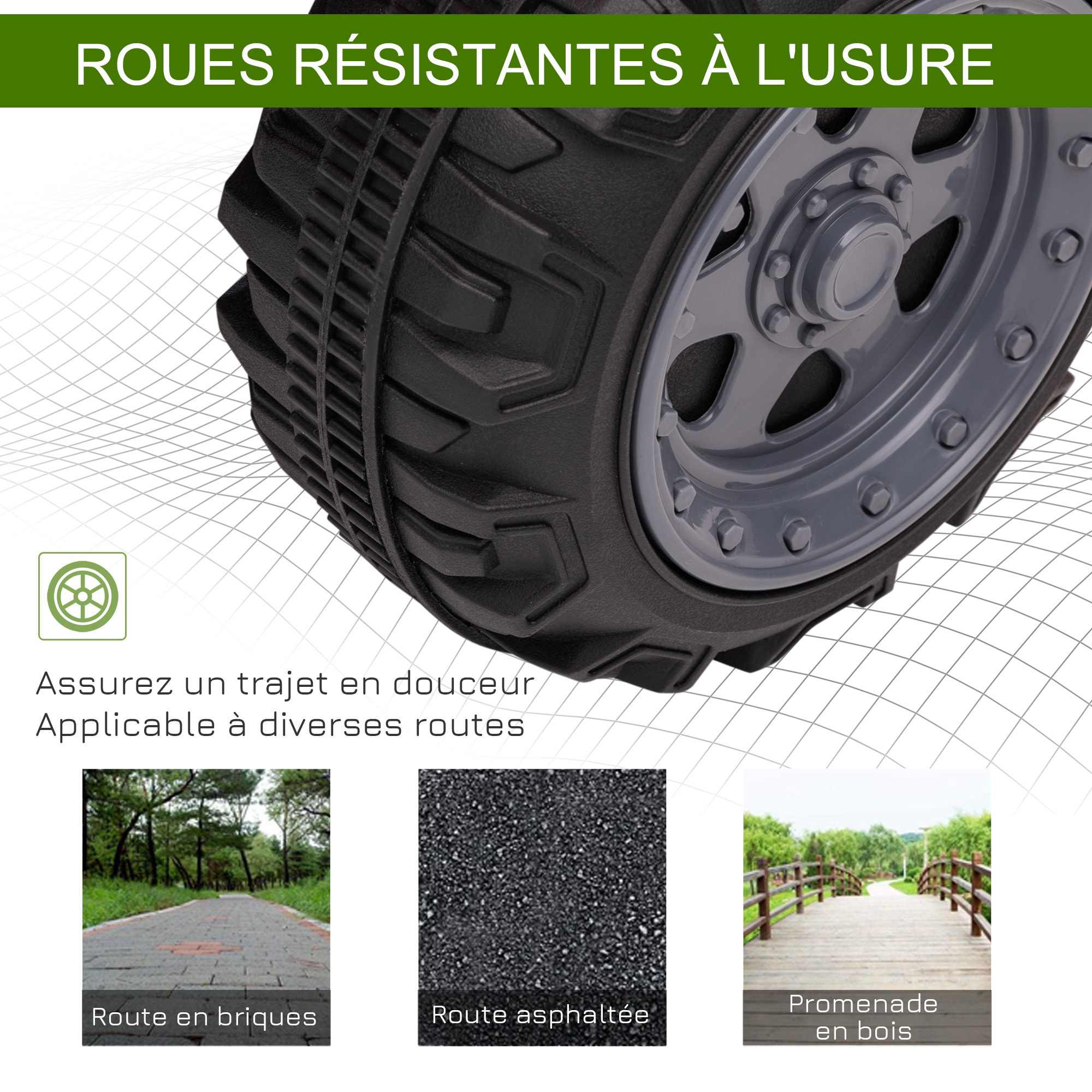 Buggy électrique enfant quad électrique pour enfant de 18 à 36 mois effet lumineux 6 V 2 Km/h max. métal PP vert