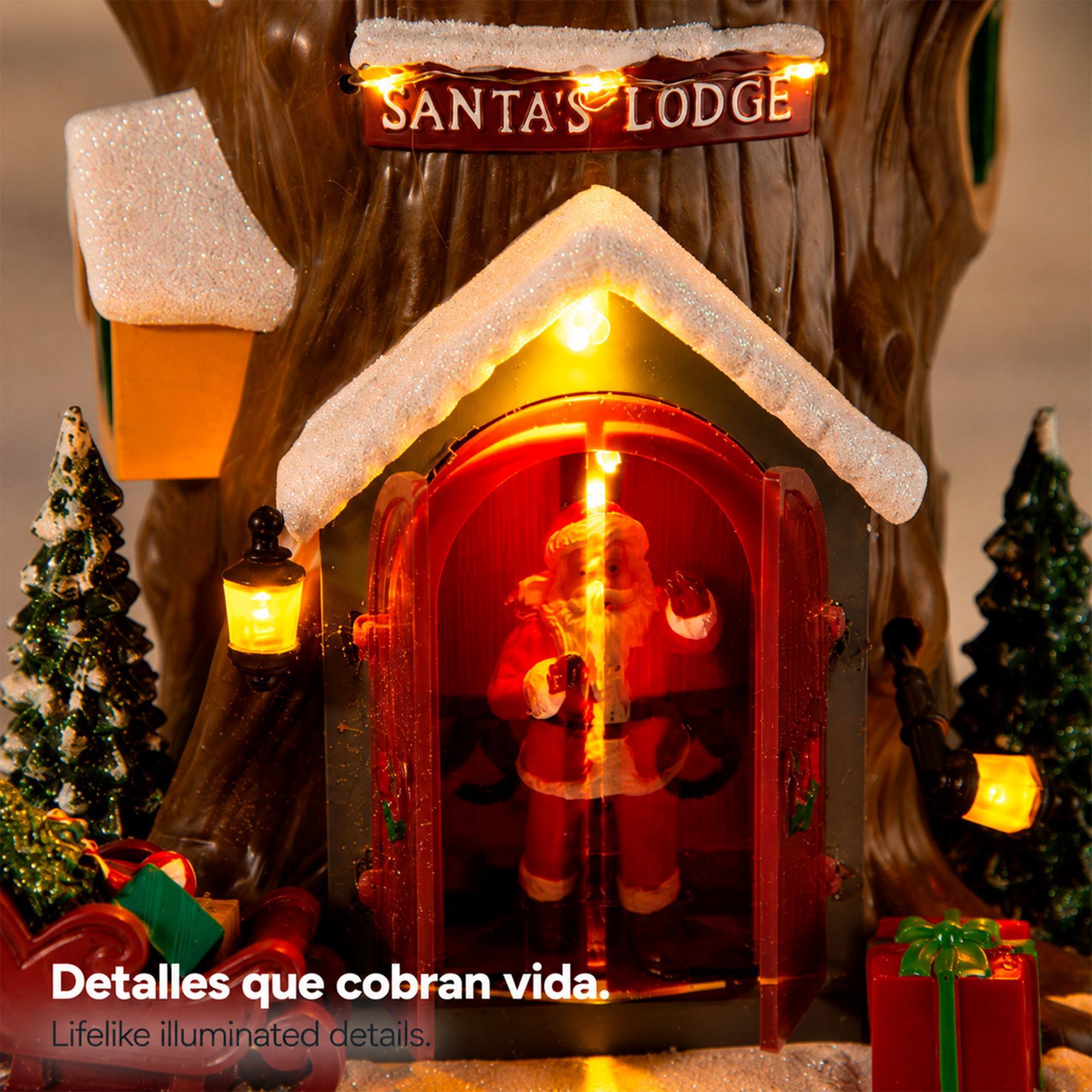 Cabaña de papá noel con luces led, movimiento y música, usb o pilas 18,5x17x25,5 cm