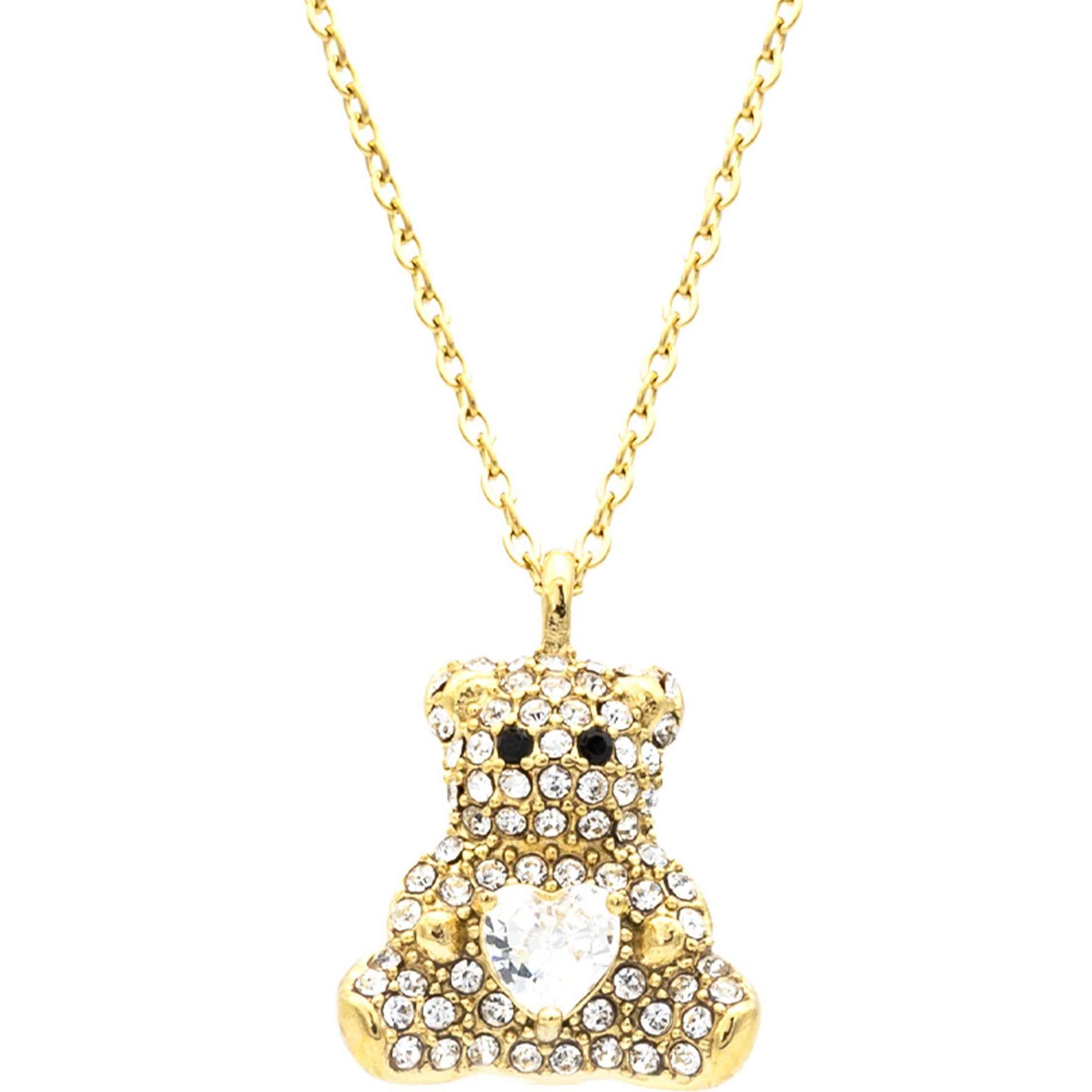 Collana in acciaio gold con pendente orsetto e strass