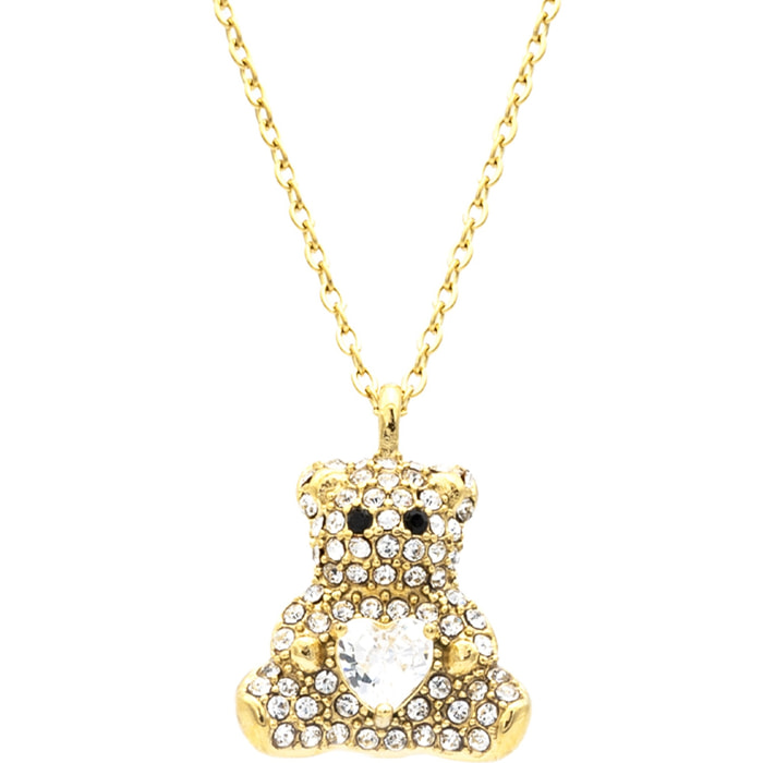 Collana in acciaio gold con pendente orsetto e strass