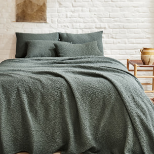 Couvre lit uni en coton, SONGE, Vert Fougère