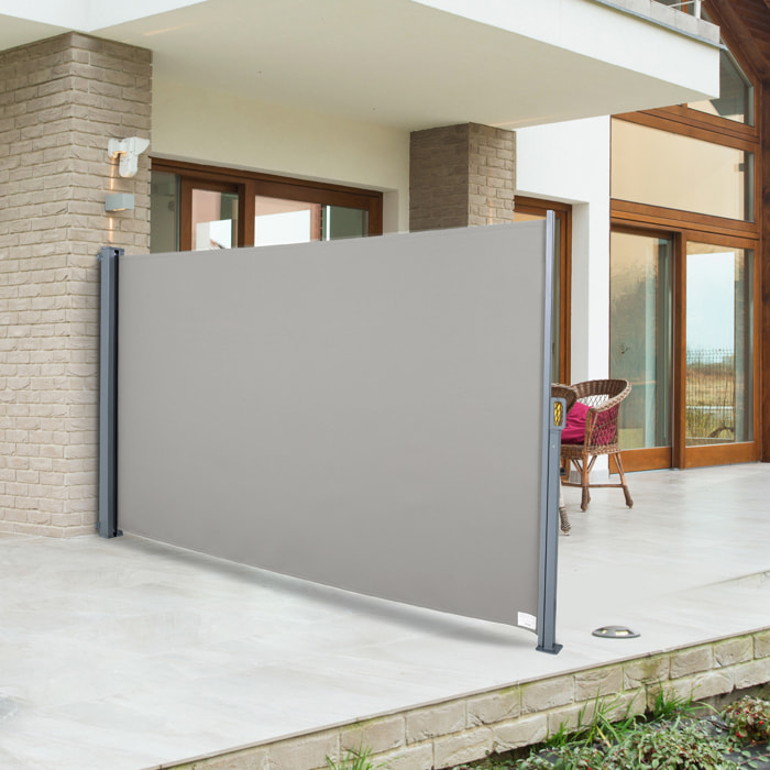 Store latéral brise-vue paravent rétractable dim. 3L x 1,60H m alu. polyester anti-UV haute densité 280 g/m² gris