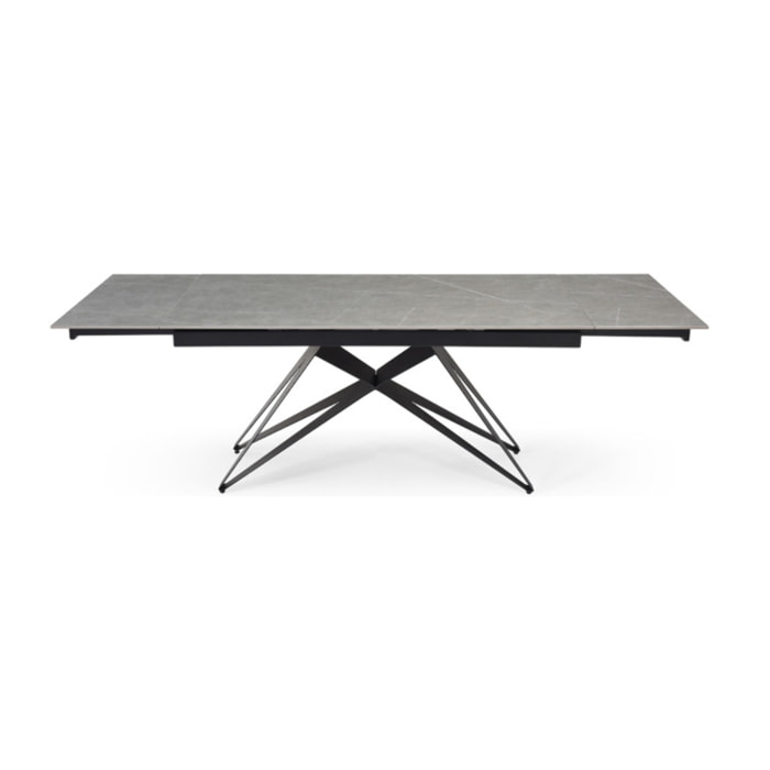 Table extensible céramique gris laqué 180/260cm - 8 piètements - UNIK