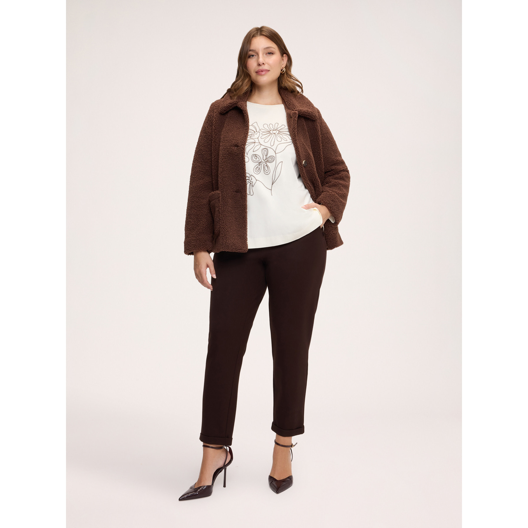 Fiorella Rubino - Giacca effetto teddy con collo a camicia - Marrone