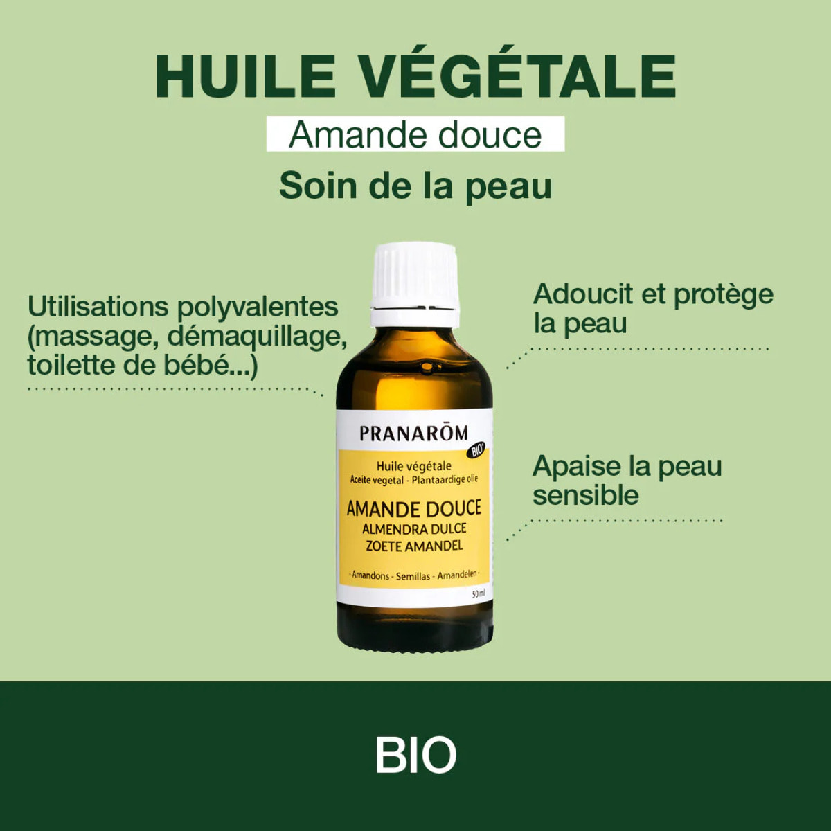 Pranarom - Huile Végétale d'Amande douce - Bio - 50 ml