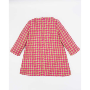 Vestido pata de gallo fucsia y camel