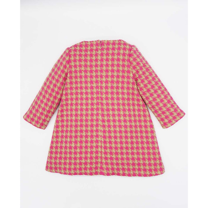 Vestido pata de gallo fucsia y camel