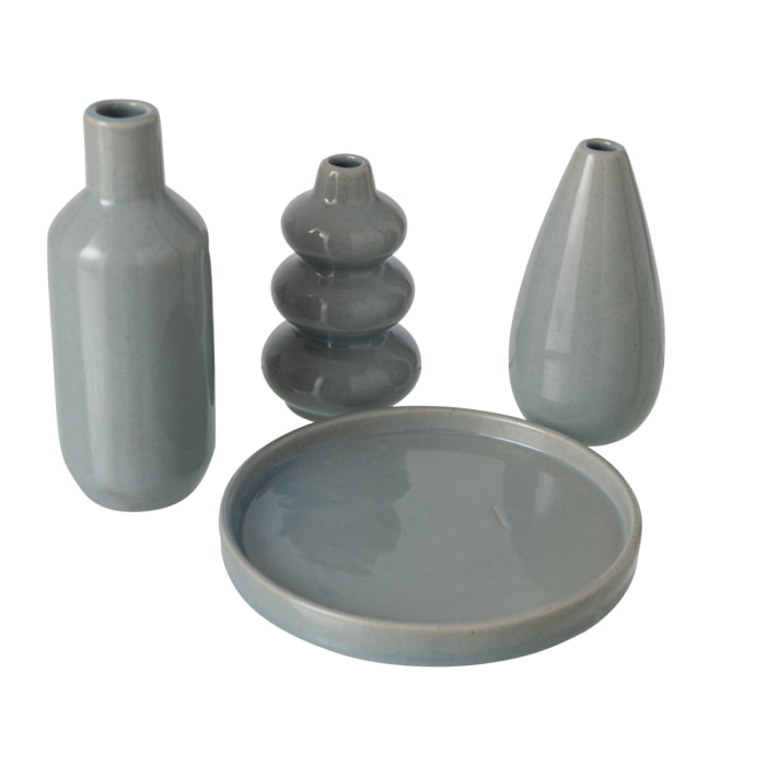 J-Line Vase soliflore - porcelaine - gris - set de 4