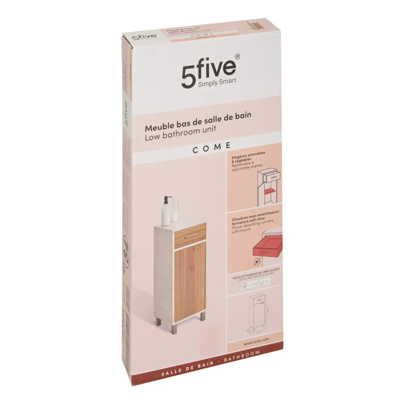 Meuble bas 1 porte 2 niveaux Come bois et effet marbre