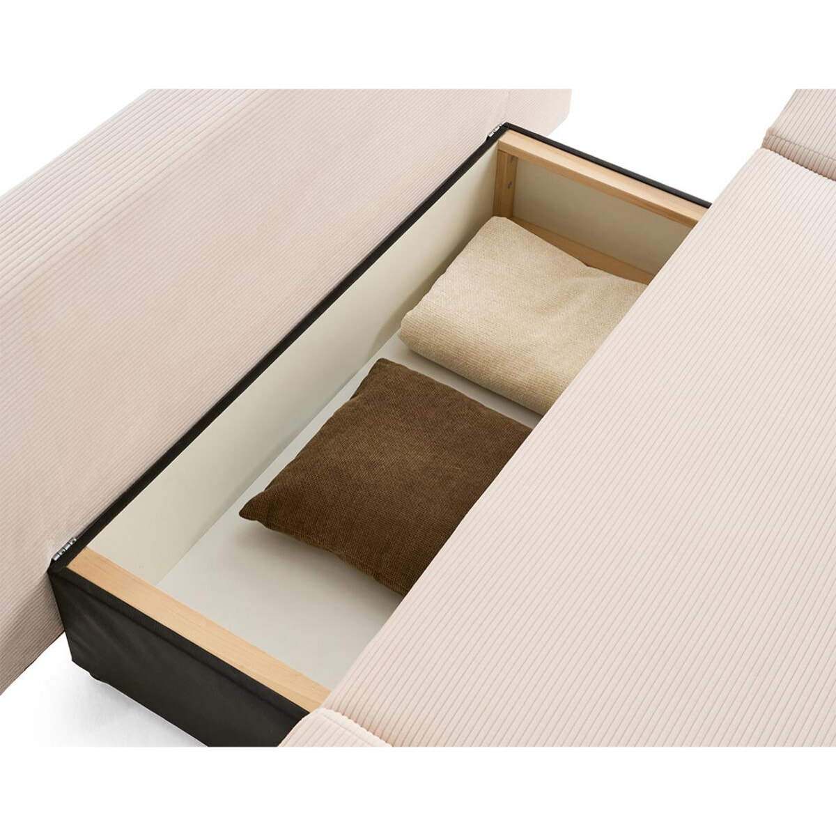 Larson - canapé droit 3 places convertible avec coffre en velours côtelé - Beige