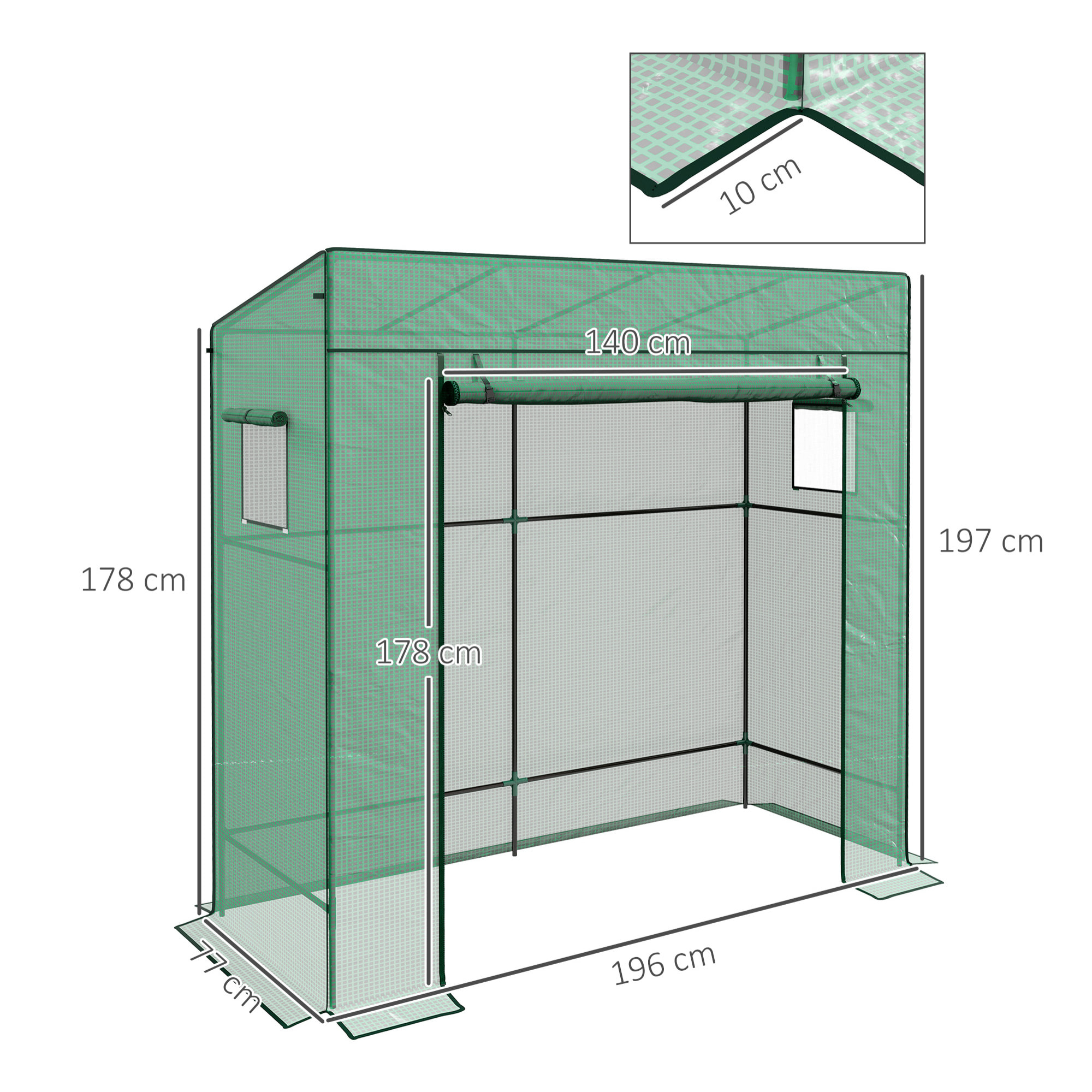 Invernadero Pequeño Invernadero de Exterior con Ventanas de Malla y Puerta con Cremallera Invernadero para Cultivar Tomates Plantas Flores 196x77x197 cm Verde