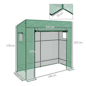 Invernadero Pequeño Invernadero de Exterior con Ventanas de Malla y Puerta con Cremallera Invernadero para Cultivar Tomates Plantas Flores 196x77x197 cm Verde