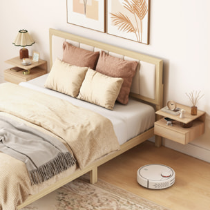 Juego de 2 Mesitas de Noche Flotantes con Cajón, Mesillas de Noche Dormitorio, Montado en la Pared, Estilo Moderno, para Sala de Estar, 35x32x22,5 cm, Roble