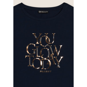 T-shirt con strass “You Glow Today”
