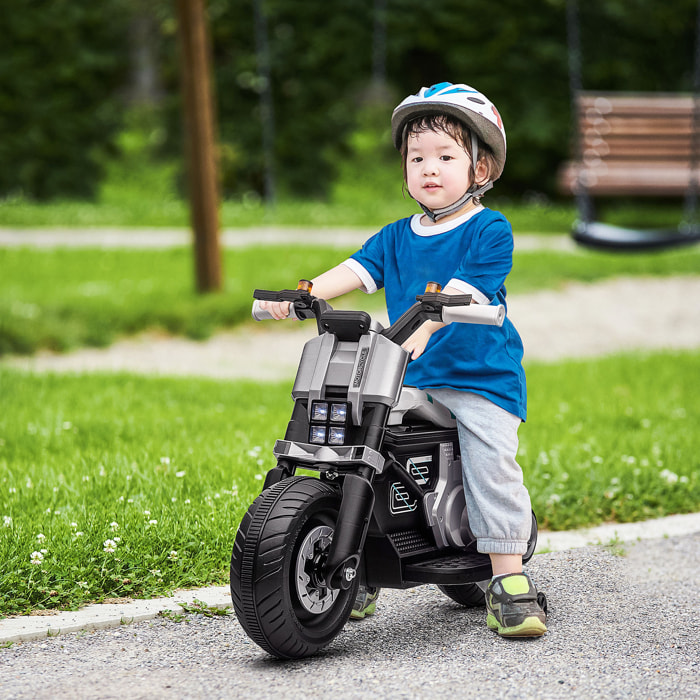 Moto Eléctrica Infantil 6V con Faros Música Ruedas Auxiliares 86x44x58 cm Blanco