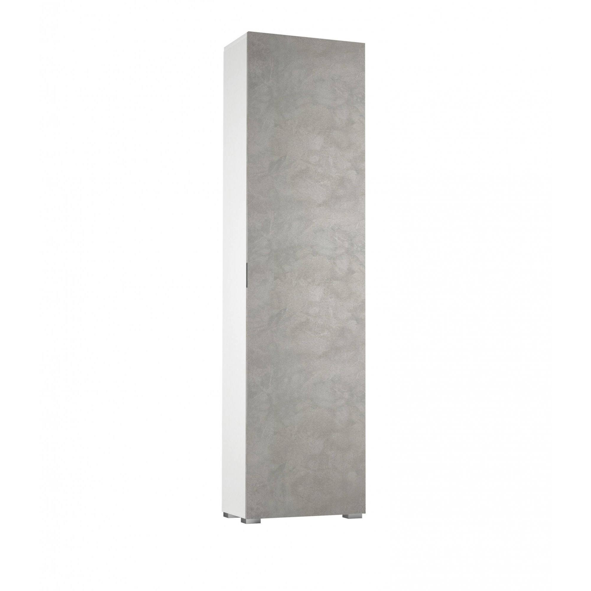 Armadio multiuso Fiordaliso, Mobile lineare a 1 Anta e 7 ripiani, Colonna da ingresso o bagno, Scarpiera moderna, 100% Made in Italy, Cm 50x30h182, Cemento e Bianco