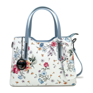 Chicca Borse - Borsa a Mano Donna in Vera Pelle - Colore Fiori - Cielo
