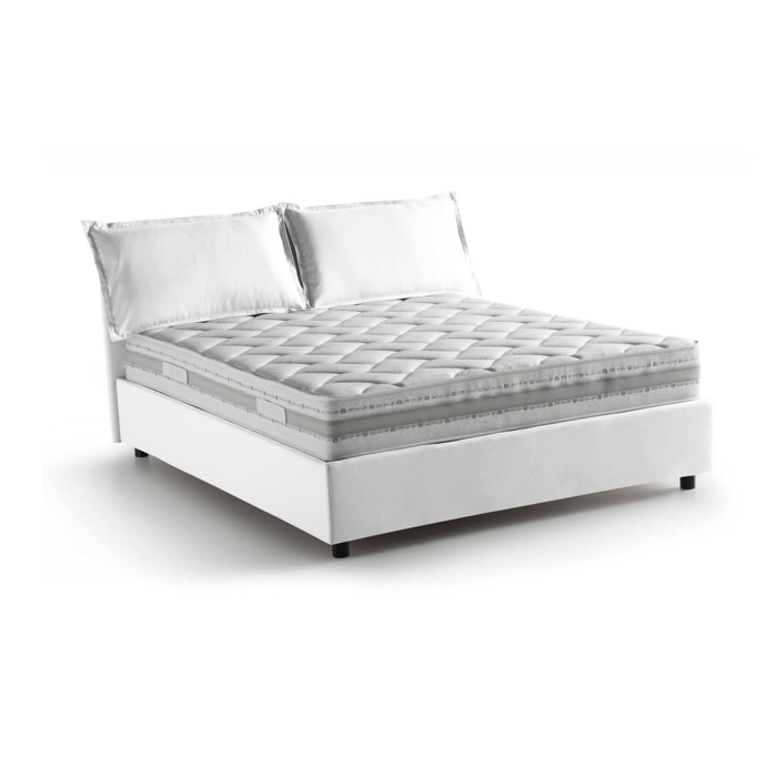 Letto matrimoniale Amy, Letto contenitore con rivestimento in tessuto, 100% Made in Italy, Apertura frontale, con materasso Cm 160x200 incluso, Bianco