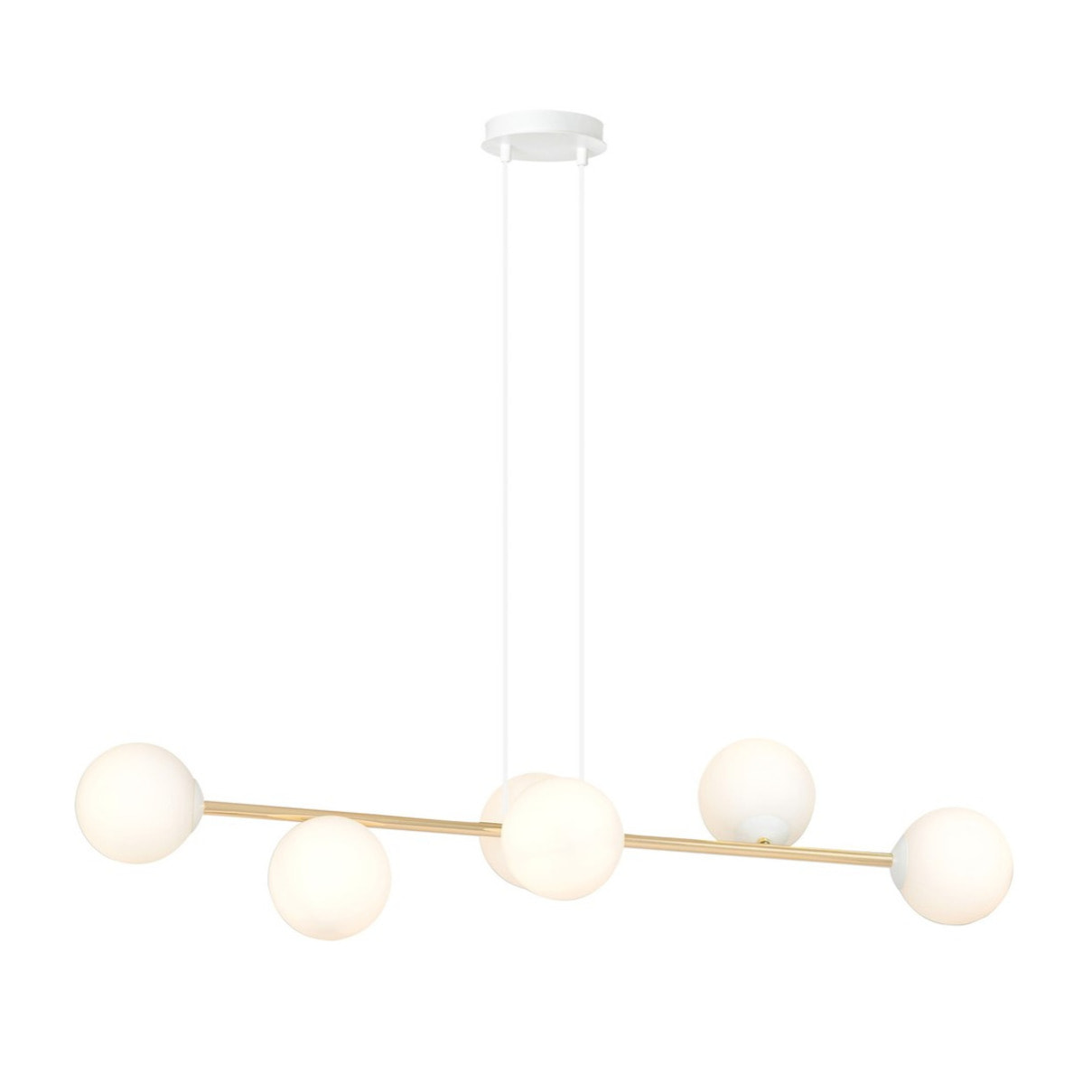 Lampada a sospensione Gravity in acciaio oro e vetro bianco