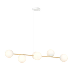Lampada a sospensione Gravity in acciaio oro e vetro bianco