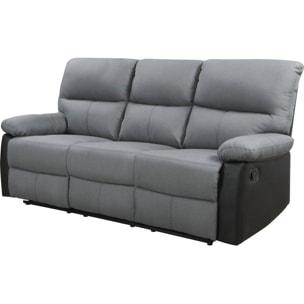 Canapé relax ''Lincoln'' - 197 x 89 x 103 cm - 3 places - Noir / Gris foncé
