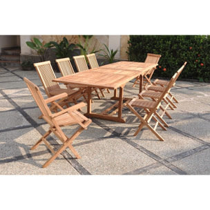 Salon de jardin teck massif 10-12 personnes table rectangulaire 8 chaises 2 fauteuils ADAGNA