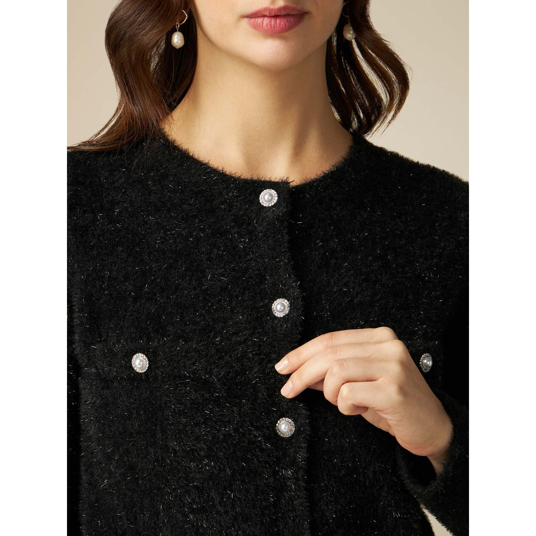 Oltre - Cardigan lurex effetto peluche - Nero