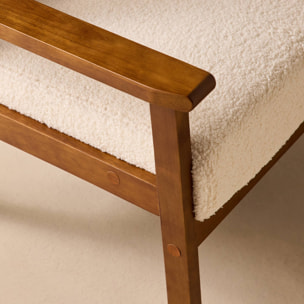 Fauteuil scandinave bois d'hévéa teinté noyer clair bouclette ISAK