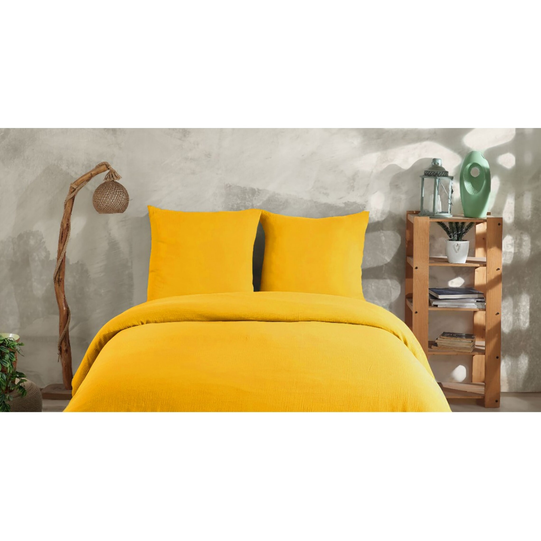 Parure housse de couette et taies d'oreiller gaze de coton ambre