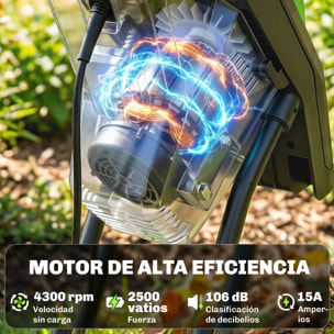 Trituradora de Ramas Eléctrica 2500W, Trituradora de Jardín con 2 Cuchillas Reversibles hasta Ø44 mm de Ramas, Bolsa de Recolección de 45L, Ruedas y Protección de Sobrecarga, Verde
