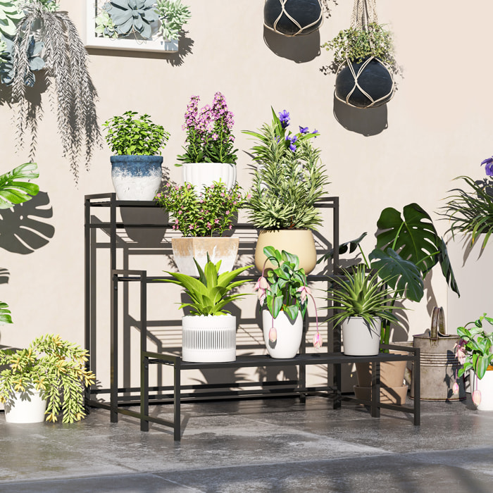 Soporte para Plantas de 3 Niveles Estantería para Plantas para Esquina Diseño en Escalera Soporte para Macetas Interior y Exterior 75x70x66 cm Negro