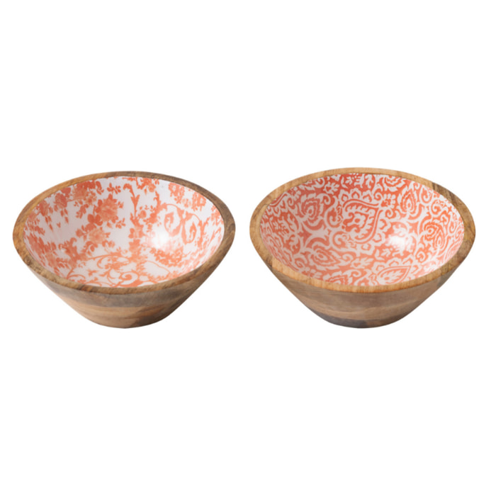 J-Line Bol - bois - orange/blanc - small - 2 pièces