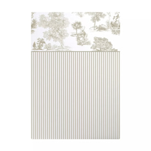 Drap plat percale de coton imprimé beige Poesie naturel