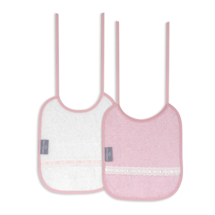 Pack 2 Baberos Don Algodon 20X25 Modelo Pasacinta Bco/Rosa