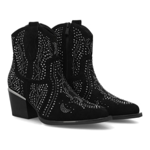 Botin de mujer con detalles brillantes y estilo Cowboy, ideal Otoño invierno