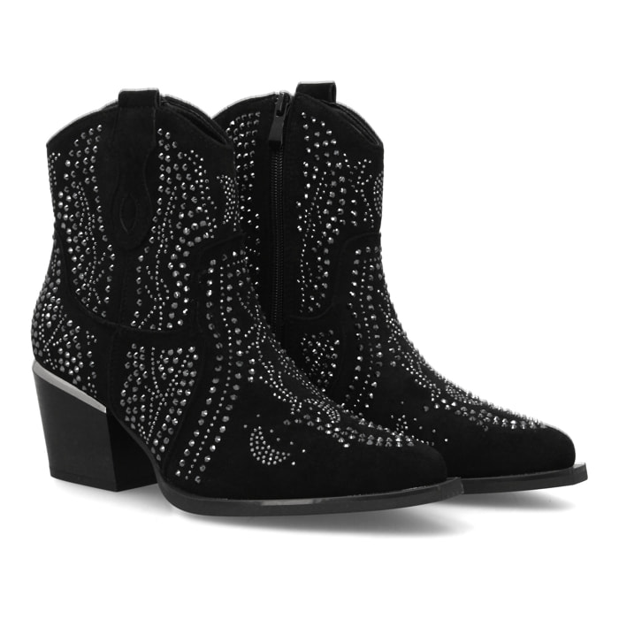 Botin de mujer con detalles brillantes y estilo Cowboy, ideal Otoño invierno