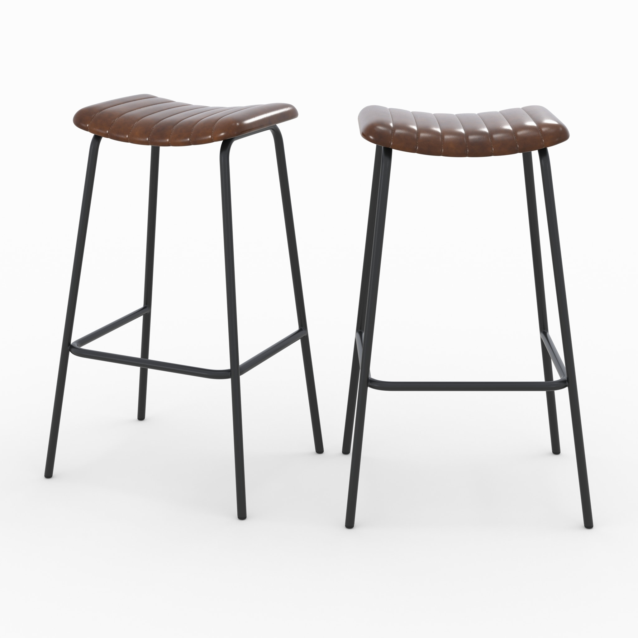 Lot de 2 tabourets de bar 77 cm en cuir marron et pieds en métal - Lupin