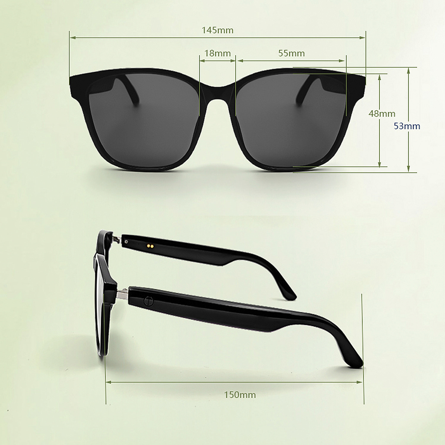 Occhiali intelligenti GS08, chiamata bluetooth, assistente vocale, telecomando per la fotocamera.