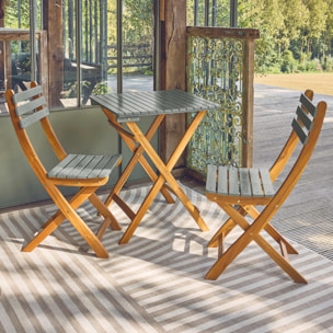 Table de jardin pliante bois d'acacia + 2 assises kaki HILORA . table carrée