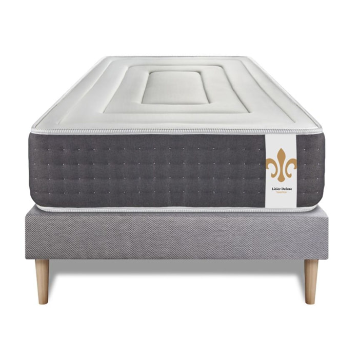 Ensemble Matelas Vingt-Six - 26cm - Ressorts ensachés et mémoire de forme - Soutien point par point - Sommier kit Gris